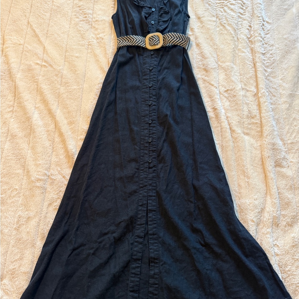 Ellen Tracy Black Maxi Dress with Patterned Belt